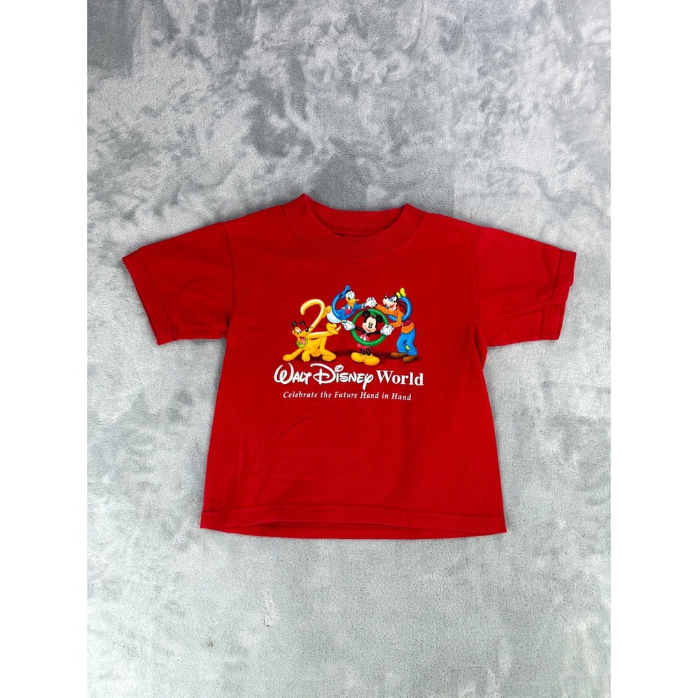 VTG 2000 Walt Disney World Millennium T-Shirt Kids 2T Red Graphic Print Casual